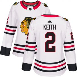 Adidas Chicago Blackhawks #2 Duncan Keith White Road Authentic Womens Stitched NHL Jersey