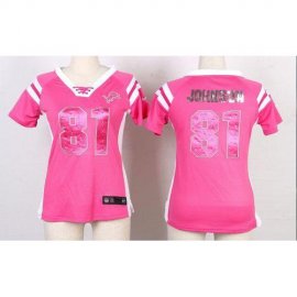 Nike Detroit Lions #81 Calvin Johnson Pink Womens Stitched NFL Elite Draft Him Shimmer Jersey