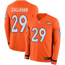 Mens Denver Broncos #29 Bryce Callahan Orange Team Color Mens Stitched NFL Limited Therma Long Sleeve Jersey