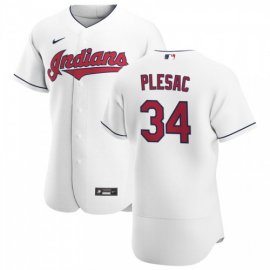 Cleveland Indians #34 Zach Plesac Mens Nike White Home 2020 Authentic Team MLB Jersey