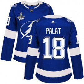 Adidas Tampa Bay Lightning #18 Ondrej Palat Blue Home Authentic Womens 2020 Stanley Cup Champions Stitched NHL Jersey