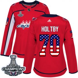 Adidas Washington Capitals #70 Braden Holtby Red Home Authentic USA Flag Stanley Cup Final Champions Womens Stitched NHL Jersey
