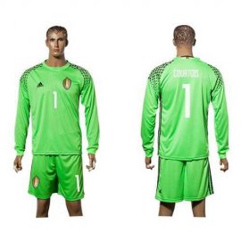Belgium #1 Courtois Green Goalkeeper Long Sleeves Soccer Country Jersey