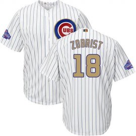 Chicago Cubs #18 Ben Zobrist White(Blue Strip) 2017 Gold Program Cool Base Stitched Youth MLB Jersey