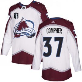 Adidas Colorado Avalanche #37 J.T. Compher White 2022 Stanley Cup Final Patch Road Authentic Stitched NHL Jersey Mens