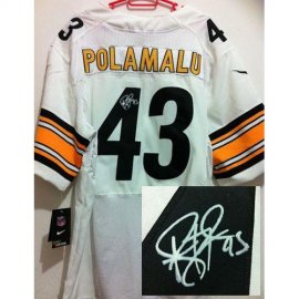 Nike Pittsburgh Steelers #43 Troy Polamalu White Mens Stitched NFL Elite Autographed Jersey