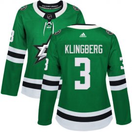 Adidas Dallas Stars #3 John Klingberg Green Home Authentic Womens Stitched NHL Jersey