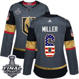 Adidas Vegas Golden Knights #6 Colin Miller Grey Home Authentic USA Flag 2018 Stanley Cup Final Womens Stitched NHL Jersey