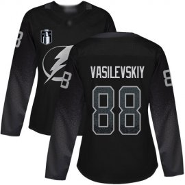 Adidas Tampa Bay Lightning #88 Andrei Vasilevskiy Black 2022 Stanley Cup Final Patch Womens Alternate Authentic Stitched NHL Jersey Womens