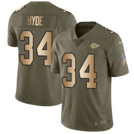 Nike Kansas City Chiefs #34 Carlos Hyde Olive/Gold Mens Stitched NFL Limited 2017 Salute To Service Jersey