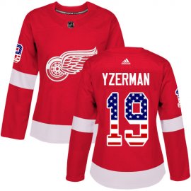 Adidas Detroit Red Wings #19 Steve Yzerman Red Home Authentic USA Flag Womens Stitched NHL Jersey