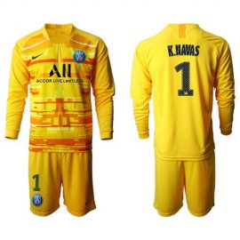 Paris Saint-Germain #1 K.Navas Yellow Goalkeeper Long Sleeves Soccer Club Jersey