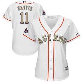 Houston Astros #11 Evan Gattis White 2018 Gold Program Cool Base Womens Stitched MLB Jersey