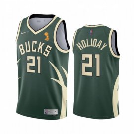 Nike Milwaukee Bucks #21 Jrue Holiday 2021 NBA Finals Champions Swingman Earned Edition Jersey Green Mens