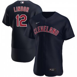 Cleveland Indians #12 Francisco Lindor Mens Nike Navy Alternate 2020 Authentic Player MLB Jersey