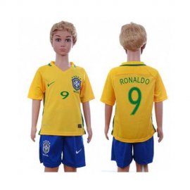 Brazil #9 Ronaldo Home Kid Soccer Country Jersey