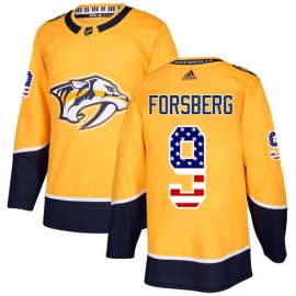 Adidas Nashville Predators #9 Filip Forsberg Yellow Home Authentic USA Flag Stitched NHL Jersey