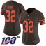 Nike Cleveland Browns #32 Jim Brown Brown Womens Stitched NFL Limited Rush 100th Season Jersey