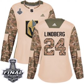 Adidas Vegas Golden Knights #24 Oscar Lindberg Camo Authentic 2017 Veterans Day 2018 Stanley Cup Final Womens Stitched NHL Jersey