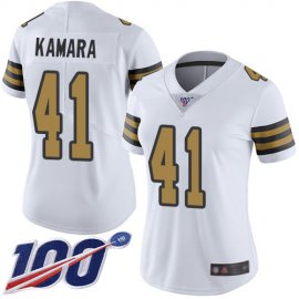 Nike New Orleans Saints #41 Alvin Kamara White Womens Stitched NFL Limited Rush 100th Season Jersey