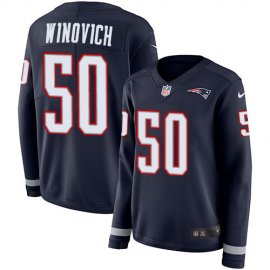 Nike New England Patriots #50 Chase Winovich Navy Blue Team Color Womens Stitched NFL Limited Therma Long Sleeve Jersey