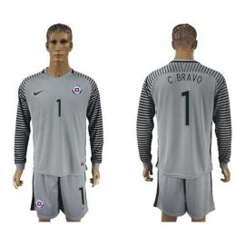 Chile #1 C.Bravo Grey Goalkeeper Long Sleeves Soccer Country Jersey