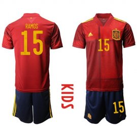 Spain #15 Ramos Red Home Kid Soccer Country Jersey