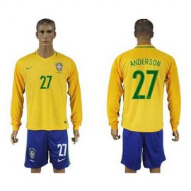 Brazil #27 Anderson Home Long Sleeves Soccer Country Jersey