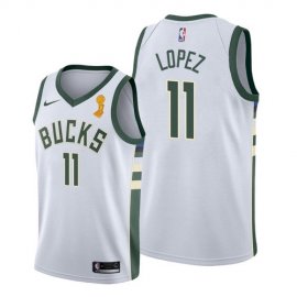 Nike Milwaukee Bucks #11 Brook Lopez Womens 2021 NBA Finals Champions Swingman Association Edition Jersey White Womens