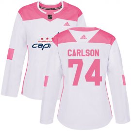 Adidas Washington Capitals #74 John Carlson White/Pink Authentic Fashion Womens Stitched NHL Jersey