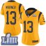 Nike Los Angeles Rams #13 Kurt Warner Gold Super Bowl LIII Bound Womens Stitched NFL Limited Rush Jersey
