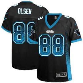 Nike Carolina Panthers #88 Greg Olsen Black Team Color Womens Stitched NFL Elite Drift Fashion Jersey