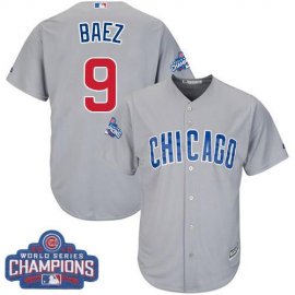 Chicago Cubs #9 Javier Baez Grey Road 2016 World Series Champions Stitched Youth MLB Jersey