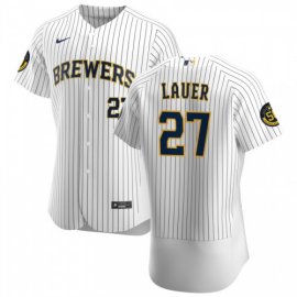 Milwaukee Brewers #27 Eric Lauer Mens Nike White Home 2020 Authentic Player MLB Jersey