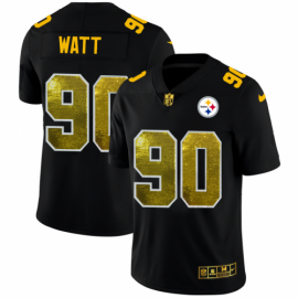 Pittsburgh Steelers #90 T.J. Watt Mens Black Nike Golden Sequin Vapor Limited NFL Jersey