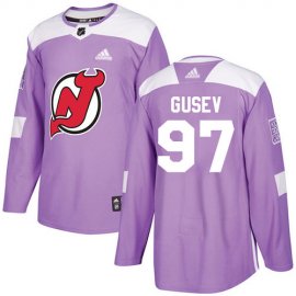 Adidas New Jersey Devils #97 Nikita Gusev Purple Authentic Fights Cancer Stitched NHL Jersey