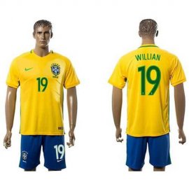 Brazil #19 Willian Home Soccer Country Jersey