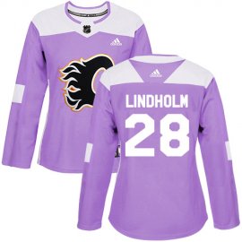 Adidas Calgary Flames #28 Elias Lindholm Purple Authentic Fights Cancer Womens Stitched NHL Jersey