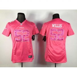 Nike San Francisco 49ers #52 Patrick Willis Pink Sweetheart Womens Stitched NFL Elite Jersey