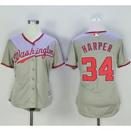 Washington Nationals #34 Bryce Harper Grey Womens Road Stitched MLB Jersey