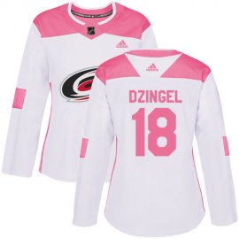 Adidas Carolina Hurricanes #18 Ryan Dzingel White/Pink Authentic Fashion Womens Stitched NHL Jersey