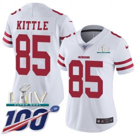 Nike San Francisco 49ers #85 George Kittle White Super Bowl LIV 2020 Womens Stitched NFL 100th Season Vapor Limited Jersey