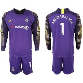 Chelsea #1 Arrizabalaga Purple Goalkeeper Long Sleeves Soccer Club Jersey