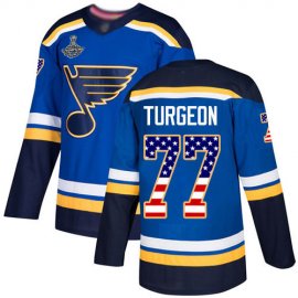 Adidas St. Louis Blues #77 Pierre Turgeon Blue Home Authentic USA Flag Stanley Cup Champions Stitched NHL Jersey