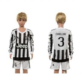Juventus #3 Chiellini Home Long Sleeves Kid Soccer Club Jersey
