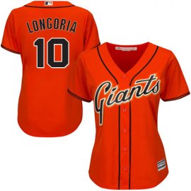 San Francisco Giants #10 Evan Longoria Orange Alternate Womens Stitched MLB Jersey