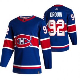 Montreal Canadiens #92 Jonathan Drouin Blue Mens Adidas 2020-21 Reverse Retro Alternate NHL Jersey