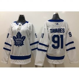 Adidas Toronto Maple Leafs #91 John Tavares White Road Authentic Womens Stitched NHL Jersey