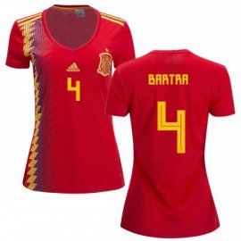 Womens Spain #4 Bartra Red Home Soccer Country Jersey