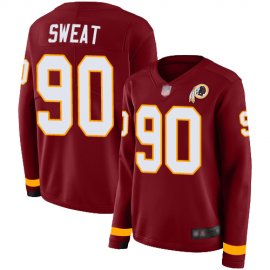 Nike Washington Football Team #90 Montez Sweat Burgundy Red Team Color Womens Stitched NFL Limited Therma Long Sleeve Jersey